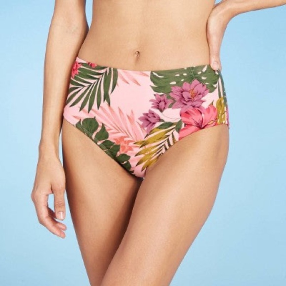 NWT ✨ Blush Pink Floral Cheeky High-Waist Bikini Swimsuit Bottom
